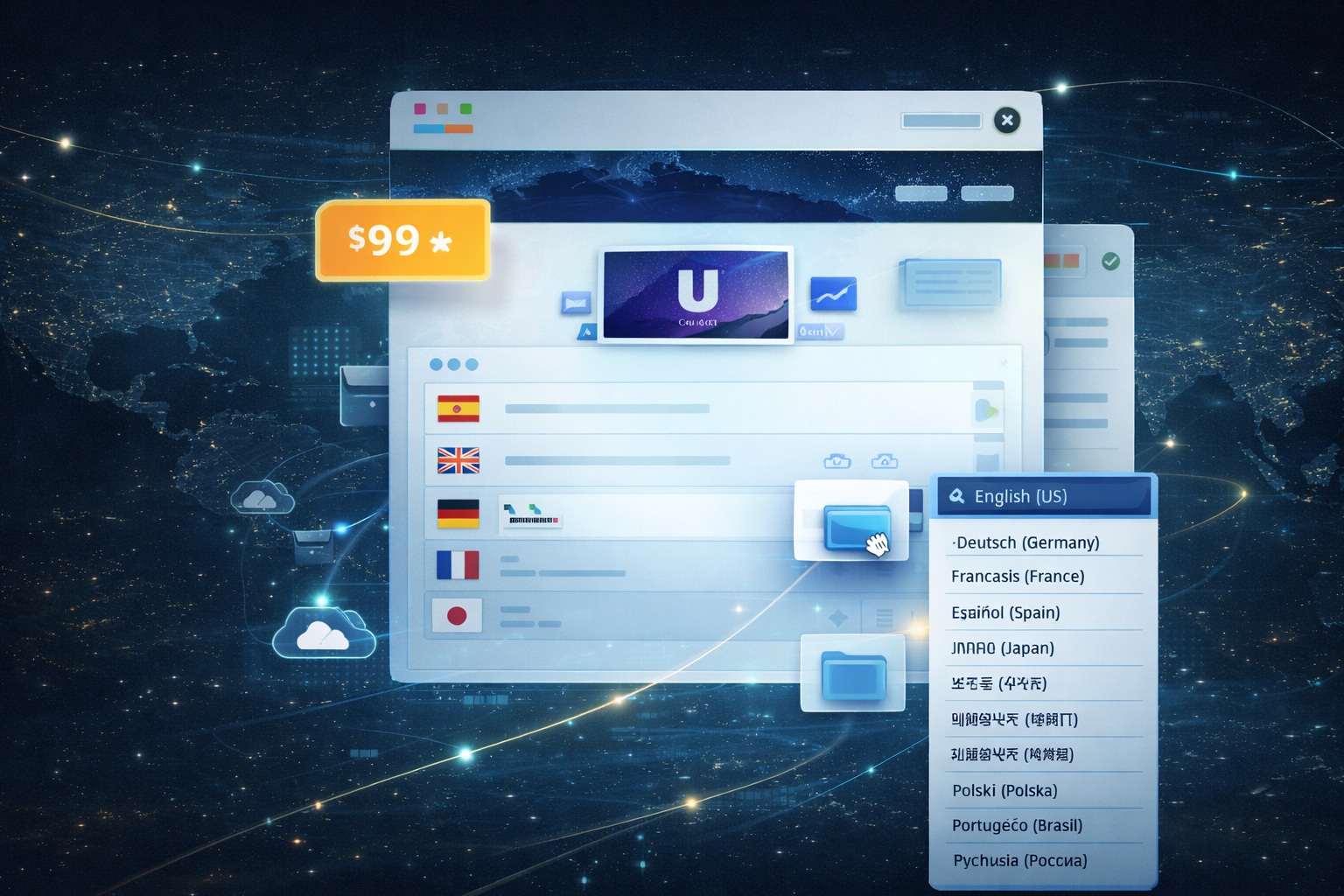 Interfaz de marca personalizada y escaparate de localización multilingüe